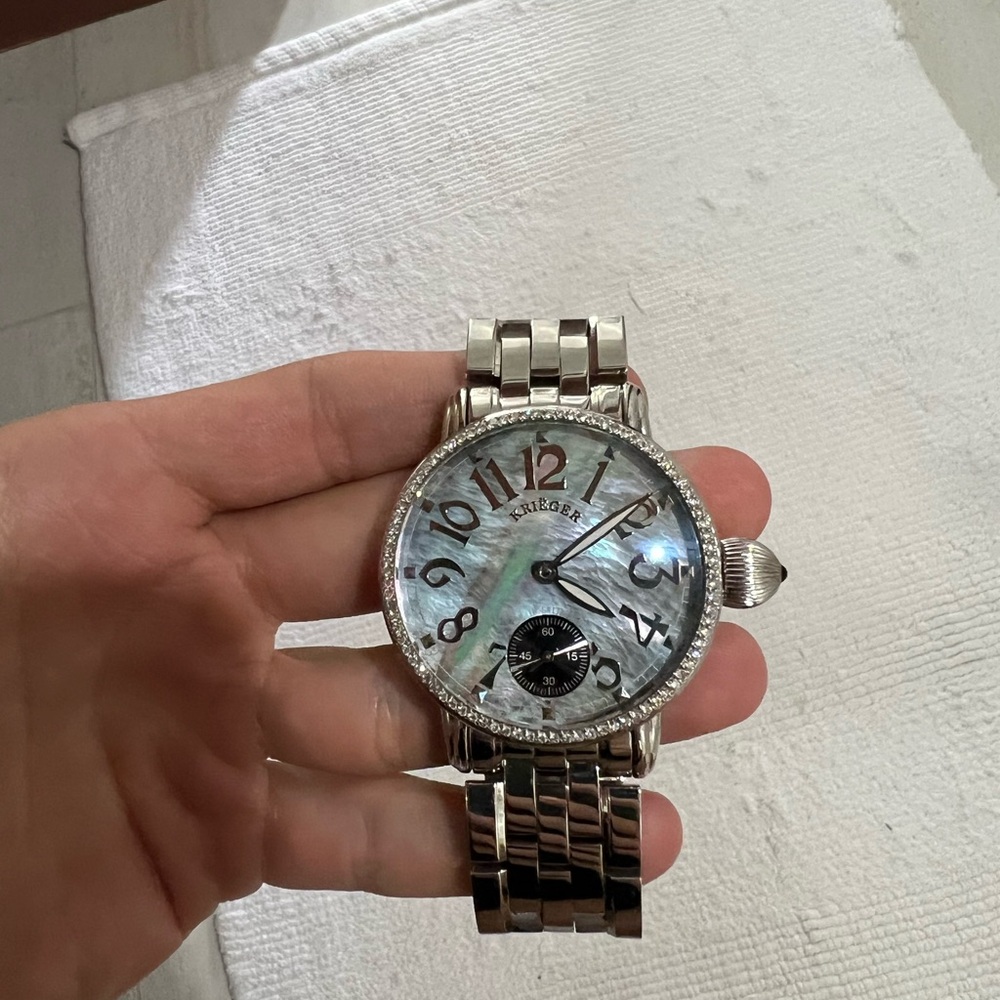 Kruger Silver Watch with Mother of Pearl Dial
